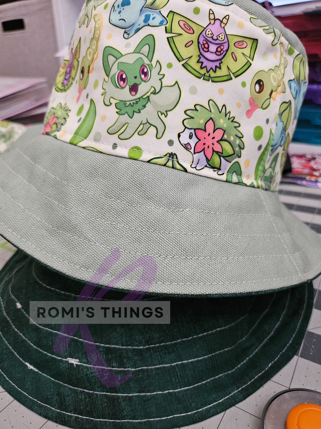 Green Pocket Monsters - LARGE Bucket hat